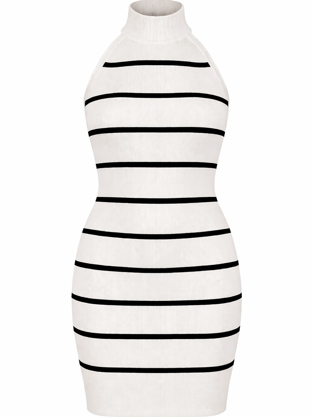 NWOT White & Black Striped Halter Bodycon Dress